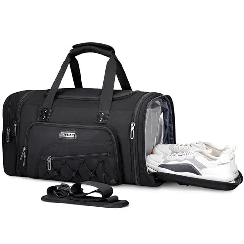 WITZMAN Duffle Bag for Men Nylon Large Gym Weekender Bag with Shoe Compartment Expandable Carry on Overnight BagB695 Black - Image 1