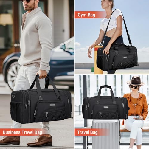 WITZMAN Duffle Bag for Men Nylon Large Gym Weekender Bag with Shoe Compartment Expandable Carry on Overnight BagB695 Black - Image 3