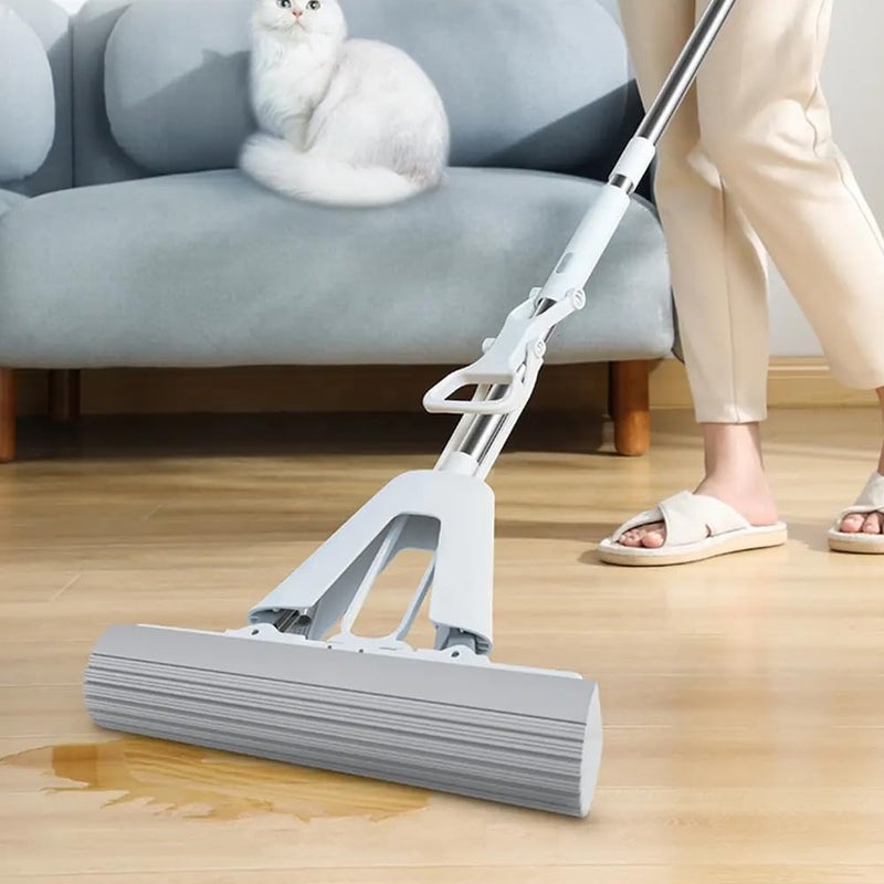 KRLZ PVA Sponge Mop Adjustable Handle Squeeze Sponge Mop for Floor Marble Floor Dirt Dust Hair Removing Absorbent Mop with Sponge Head Refills for Bathroom Balcony - Image 1