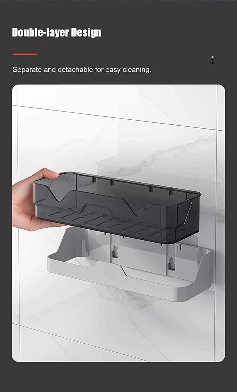 KOYET Wall Mounted Adhesive Bathroom Shower Shelf/Plastic Shower Caddy Shampoo Conditioner Holder Bathroom Wall Organizer Shelf Shampoo Cosmetic Storage Shelf Bathroom Accessories - Image 3