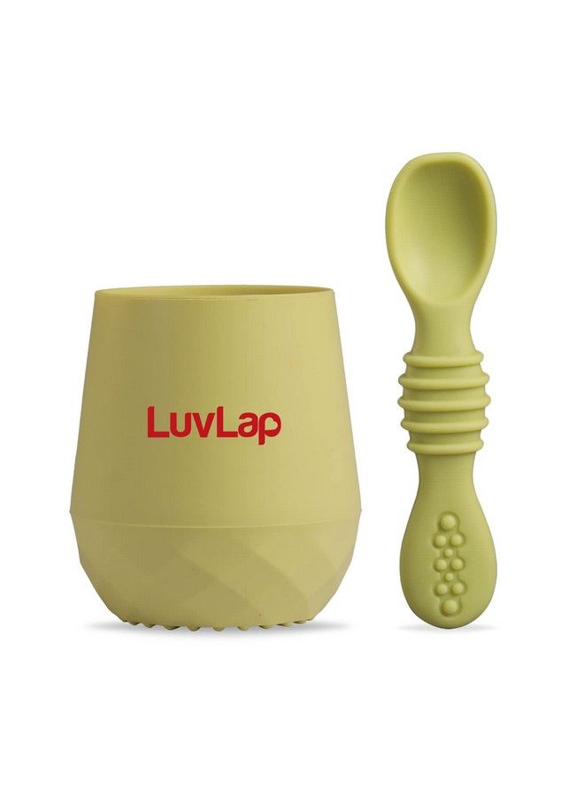 Luvlap كوب وملعقة تدريب للأطفال والرضع من السيليكون بنسبة 100%، خالية من مادة BPA والبلاستيك، غير قابلة للكسر، أداة فطام للأطفال مزودة بضوء LED، هدية استحمام الطفل - Image 1