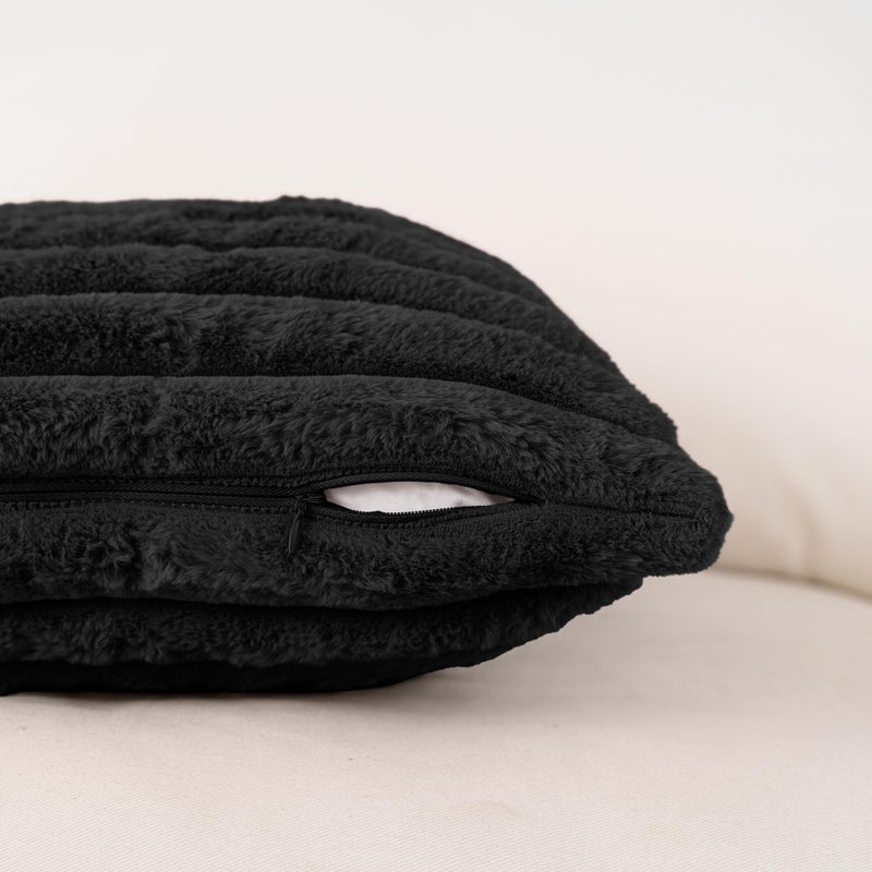 NiNi ALL Faux Fur Plush Throw Pillow Covers Black 18x18 Inch Set of 2 Decorative Soft Plush Striped Couch Pillow Cover for Sofa Cushion Cases for Couch Bed Home Decor - Image 4