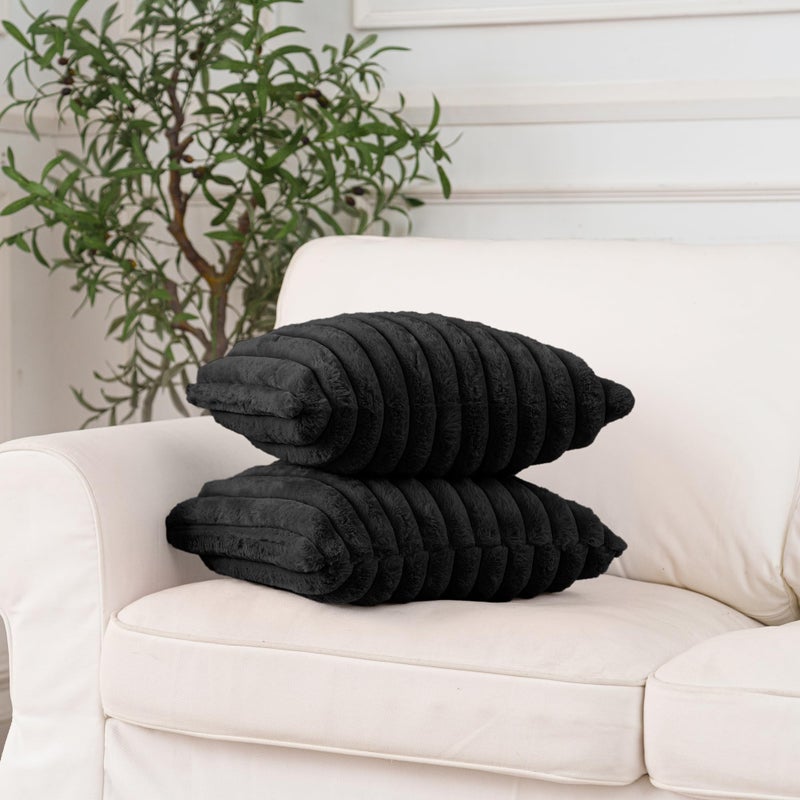 NiNi ALL Faux Fur Plush Throw Pillow Covers Black 18x18 Inch Set of 2 Decorative Soft Plush Striped Couch Pillow Cover for Sofa Cushion Cases for Couch Bed Home Decor - Image 3