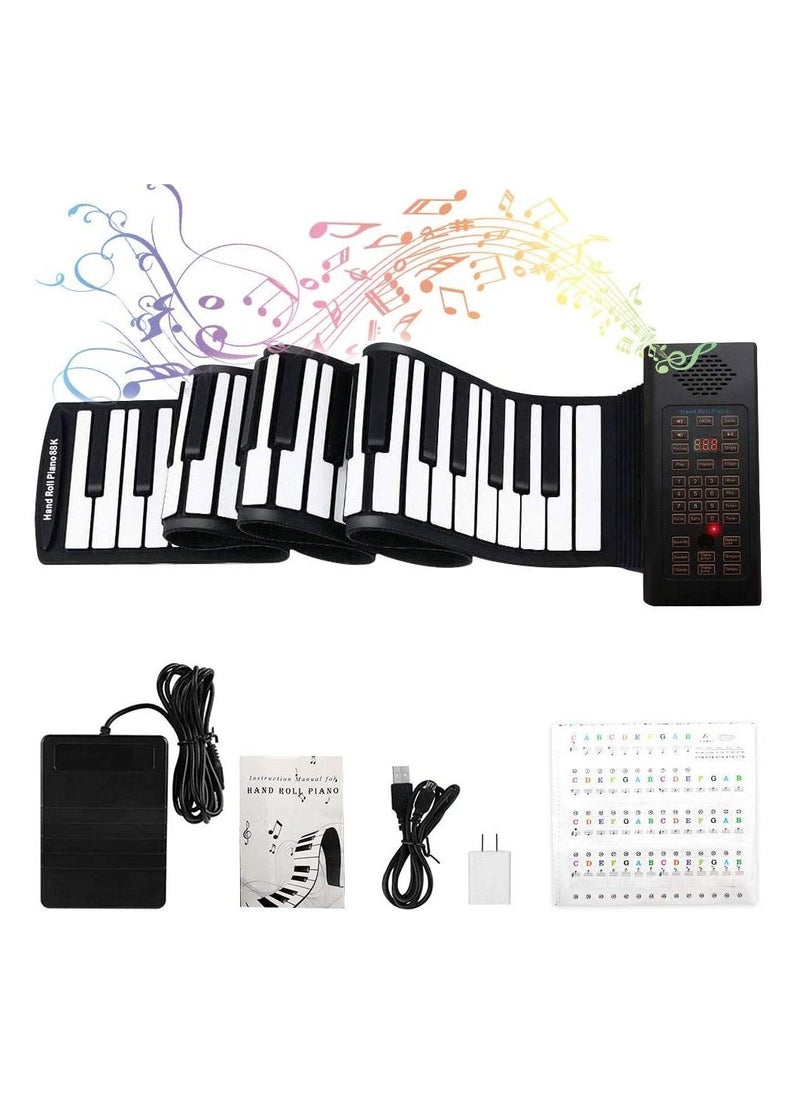 null - 88 Keys Roll Up Piano with Pedal Upgraded Numeric Portable Piano Sticker Keyboard for Kids Beginner - Image 1