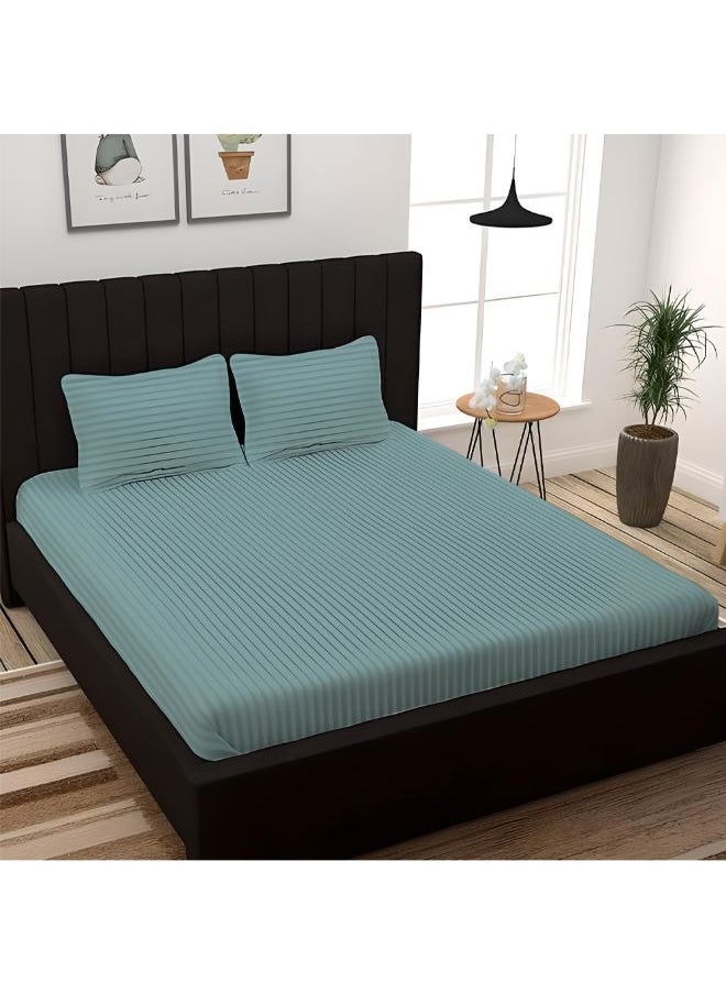 BYFT Tulip (Sea Green) Queen Size Flat Sheet and Pillow Covers with 1cm Satin Stripe (Set of 3Pcs) Cotton, Soft and Luxurious Hotel Quality Bed linen-300TC  - Image 1