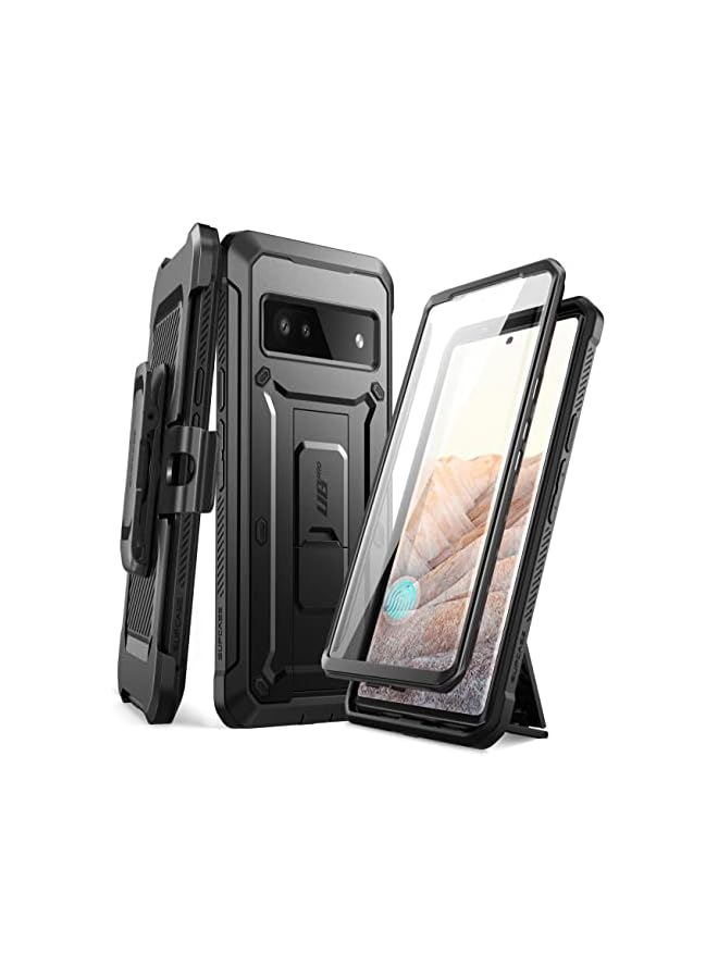 SUPCASE [UB Pro] Case Designed For Google Pixel 7A (2023 Release), [Extra Front Frame] Case Designed For Full-Body Dual Layer Rugged Belt-Clip & Kickstand Case with Built-in Screen Protector - Black - Image 1