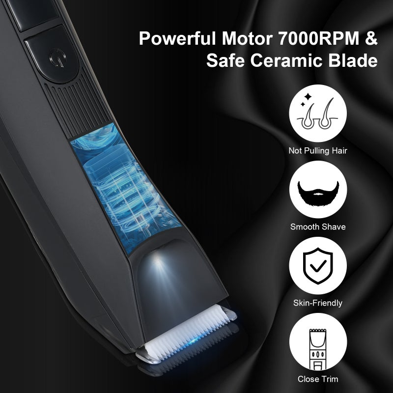 Men's Body Hair Trimmer: Black IPX7 Waterproof Ceramic Blade Trimmer - LED Light LCD Display Rechargeable Hair Shaver for Male Body Grooming, Wet Dry Use - Image 3