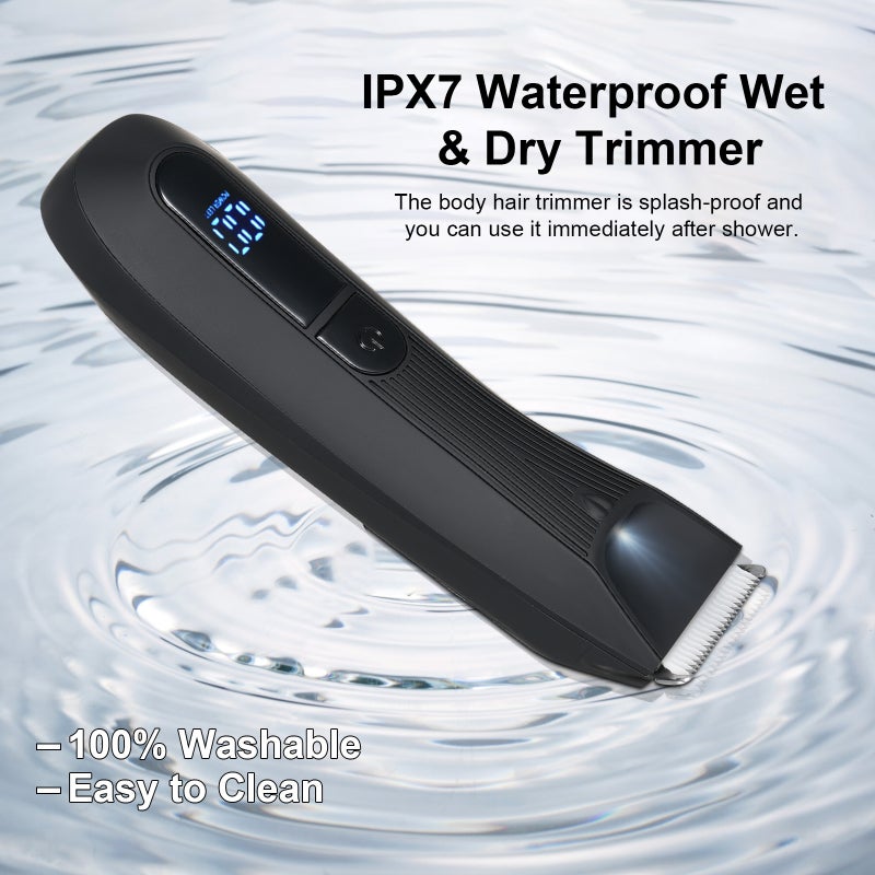 Men's Body Hair Trimmer: Black IPX7 Waterproof Ceramic Blade Trimmer - LED Light LCD Display Rechargeable Hair Shaver for Male Body Grooming, Wet Dry Use - Image 4