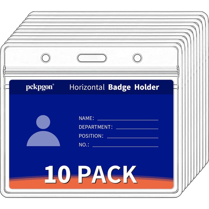 PCKPGON 10 Pack Horizontal ID Badge Holder, Clear Plastic Lanyard Card Holders, Work Name Tag Sleeve Badges Protector Cover with Waterproof Resealable Zipper Type for Nurses, Women, Fits Credit Size Cardsâ€¦ - Image 1
