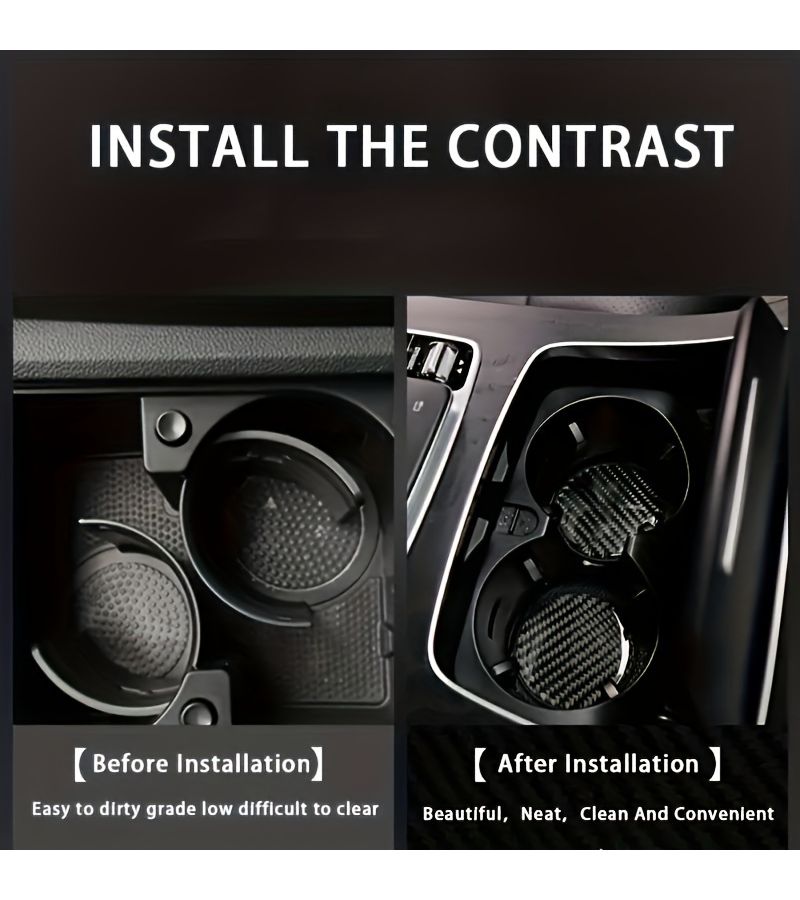 Carbon Fiber Cup Holder Mat Set 2pcs Easy Clean Anti Slip Vehicle Interior Decor - Image 4