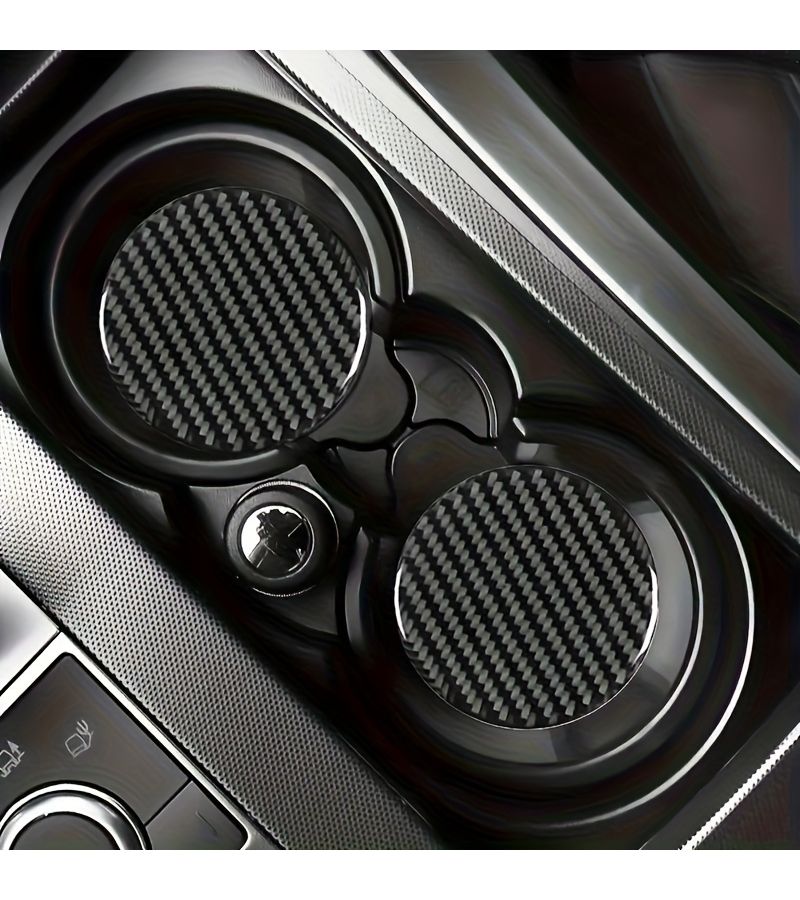 Carbon Fiber Cup Holder Mat Set 2pcs Easy Clean Anti Slip Vehicle Interior Decor - Image 1