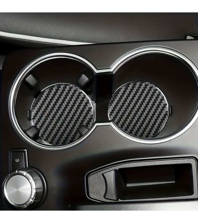 Carbon Fiber Cup Holder Mat Set 2pcs Easy Clean Anti Slip Vehicle Interior Decor - Image 2