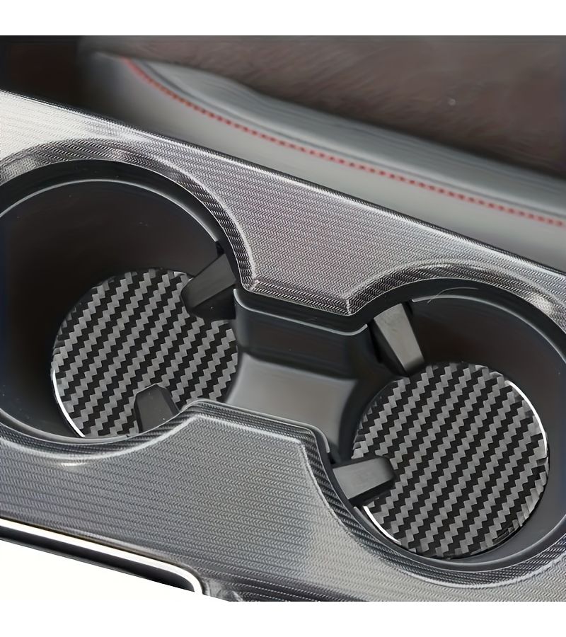 Carbon Fiber Cup Holder Mat Set 2pcs Easy Clean Anti Slip Vehicle Interior Decor - Image 5