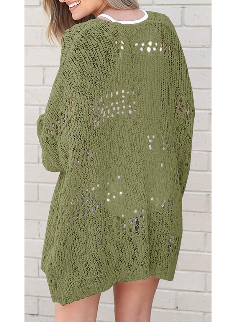 NIBEMINENT Long-sleeved Cardigans Open Stitch Crochet Spring Sweaters Knitted Oversized Sweater Tops Hollow Out Crochet Knitwear - Image 2