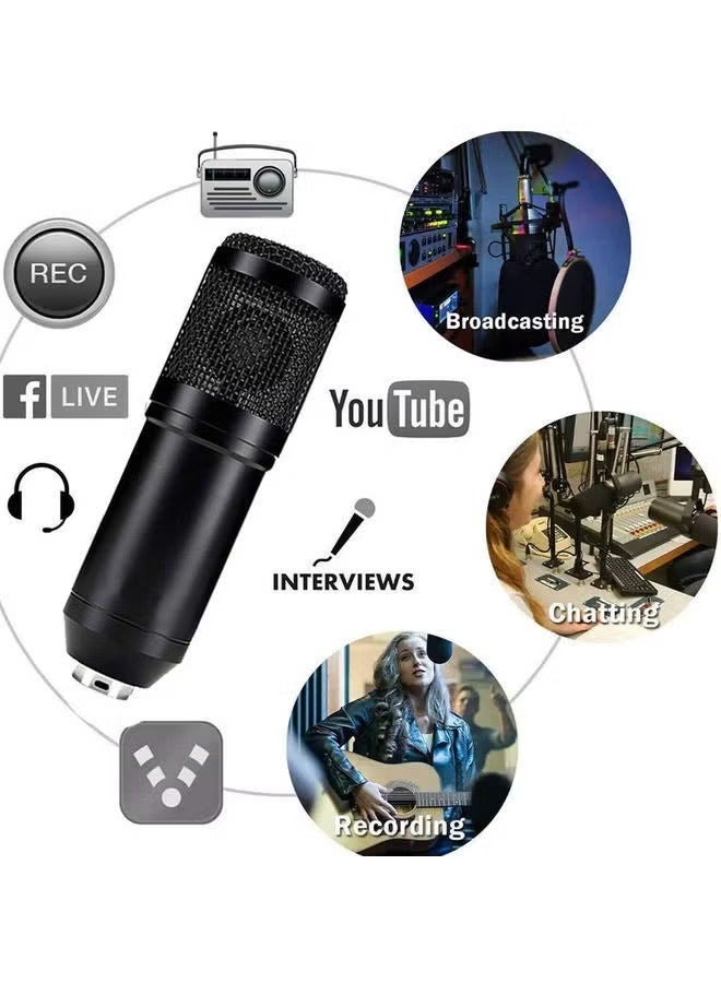 Professional Condenser Microphone Bundle with Live Sound Card for Studio Recording and Broadcasting Black - Image 3