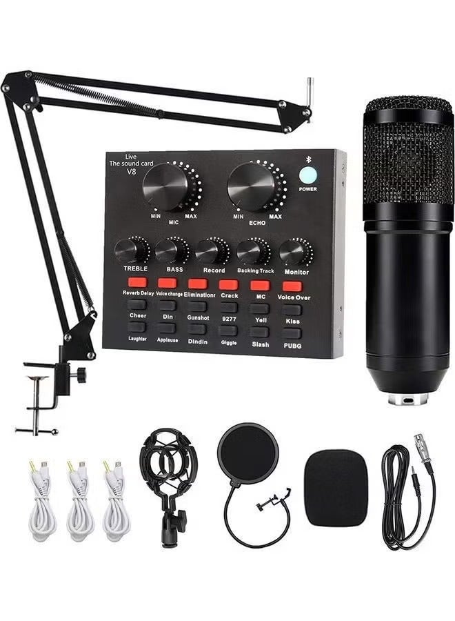 Professional Condenser Microphone Bundle with Live Sound Card for Studio Recording and Broadcasting Black - Image 1
