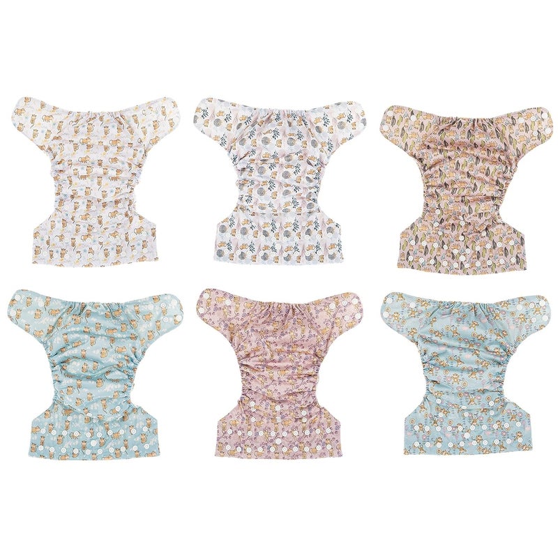 Simple Being Reusable Cloth Diapers, Double Gusset, One Size Adjustable, Washable Soft Absorbent, Waterproof Cover, Eco-Friendly Unisex Baby Girl Boy, six 4-Layers Microfiber Inserts (Monkey) - Image 4