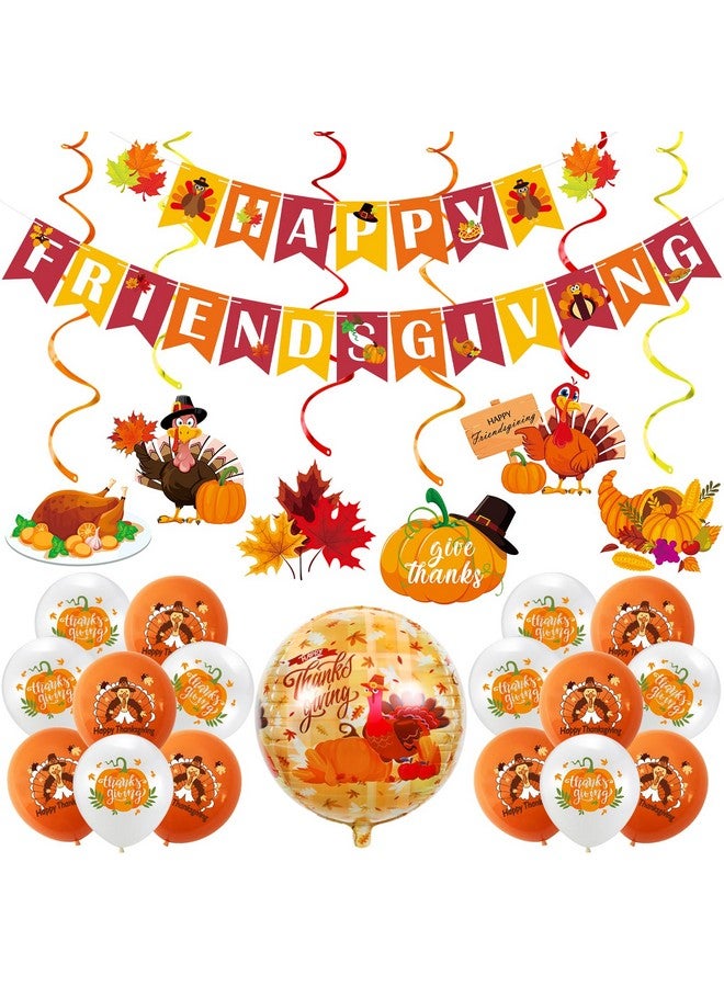 LeeSky Happy Friendsgiving and Thanksgiving Banner, Hanging Swirls, Balloons - Party Decorations - Image 1