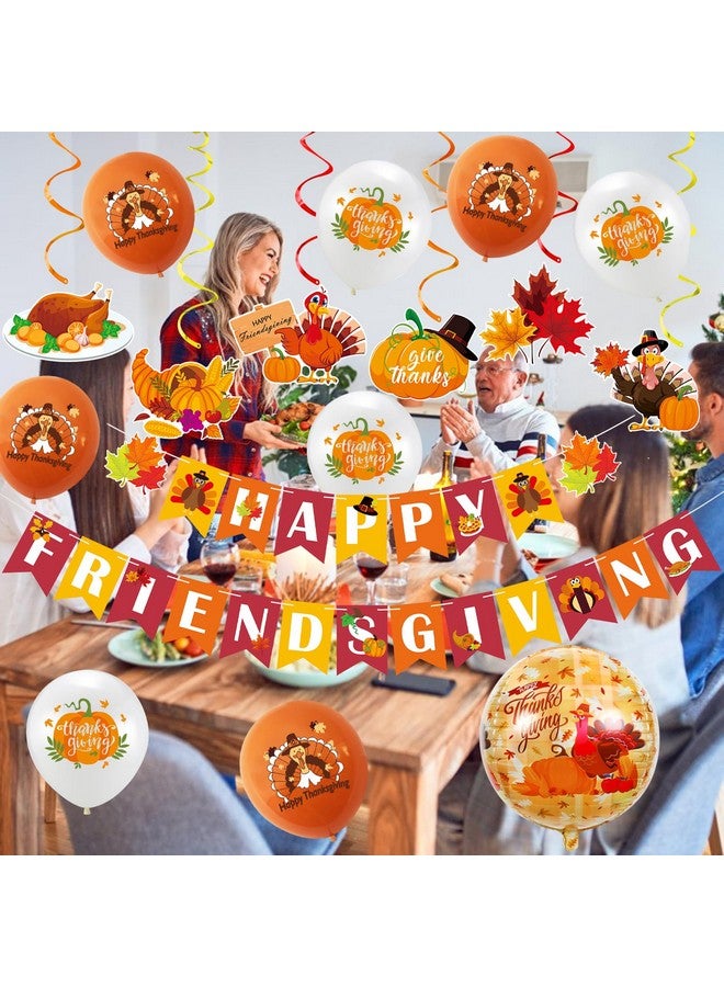 LeeSky Happy Friendsgiving and Thanksgiving Banner, Hanging Swirls, Balloons - Party Decorations - Image 2
