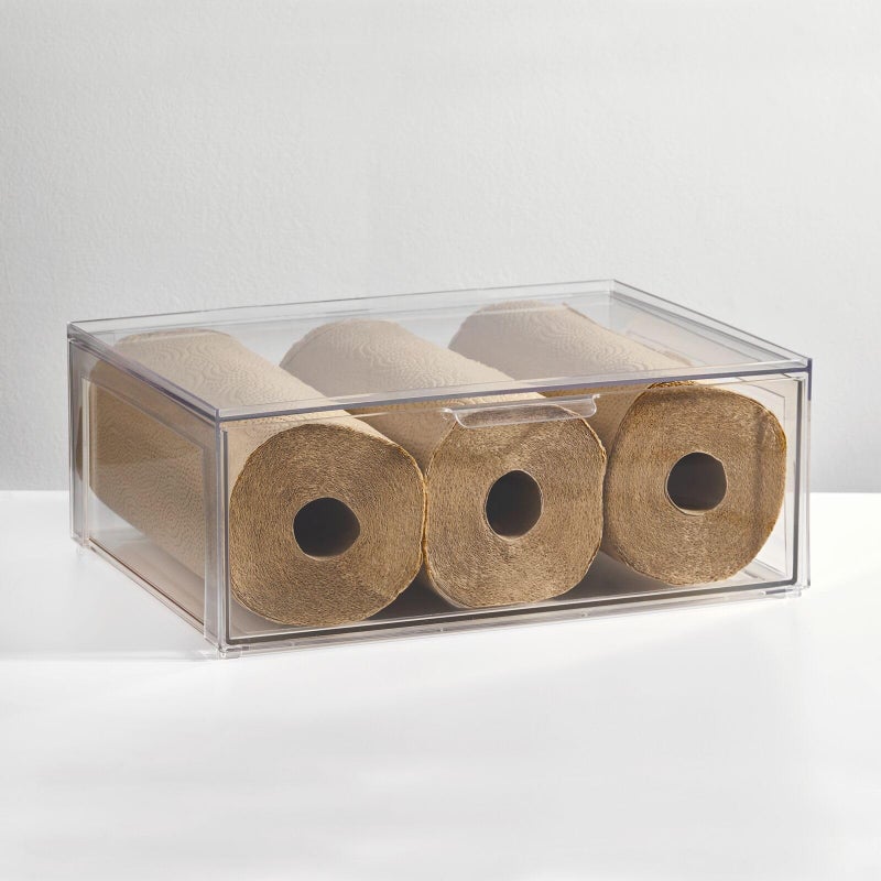 mDesign Plastic Stackable Kitchen Storage Organizer Bin Containers with Front Pull Drawer for Cabinet, Pantry, Fridge, Freezer, Shelf, Refrigerator Organization - Lumiere Collection - Clear - Image 5