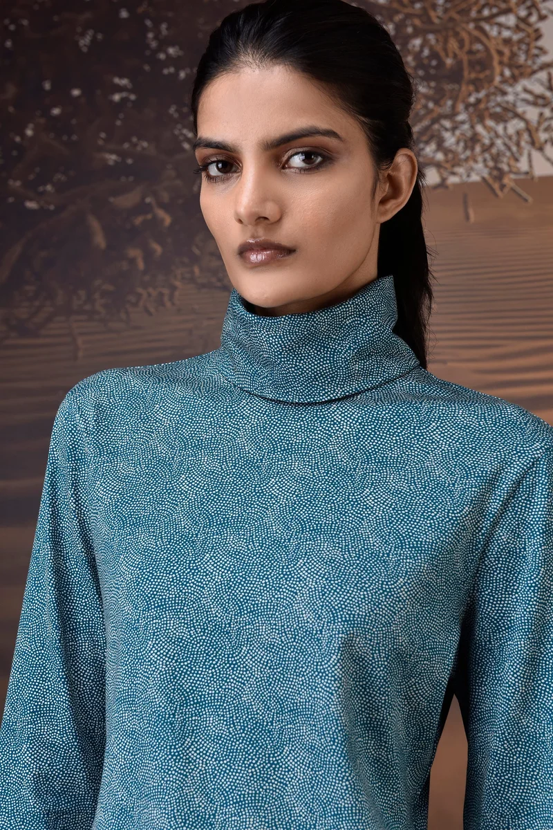 Genes Lecoanet Hemant Retro Blue Micro-Dot High Neck Jersey Top