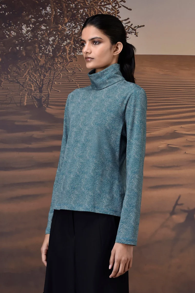 Genes Lecoanet Hemant  Retro Blue Micro-Dot High Neck Jersey Top for Women | Best Price UAE