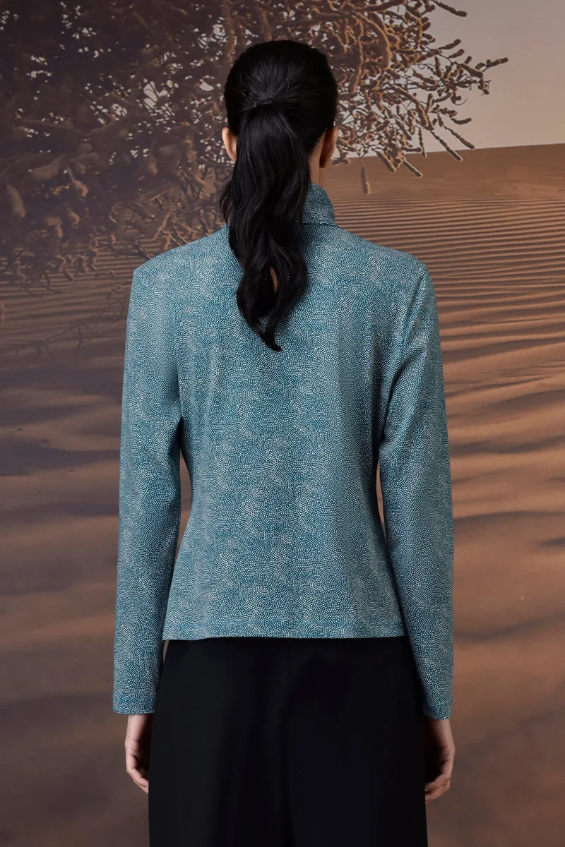 Genes Lecoanet Hemant  Retro Blue Micro-Dot High Neck Jersey Top for Women | Best Price UAE