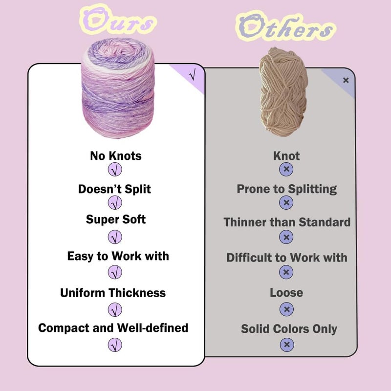 Yarniss Gradient Cake Yarns 4 Pack of 100g(3.52oz), Cake Yarn for Crocheting & Knitting,Soft Cake Rainbow Cotton Yarn for Sweater,Shawl,Scarf-Purple Gradient - Image 4
