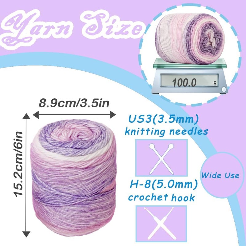Yarniss Gradient Cake Yarns 4 Pack of 100g(3.52oz), Cake Yarn for Crocheting & Knitting,Soft Cake Rainbow Cotton Yarn for Sweater,Shawl,Scarf-Purple Gradient - Image 3
