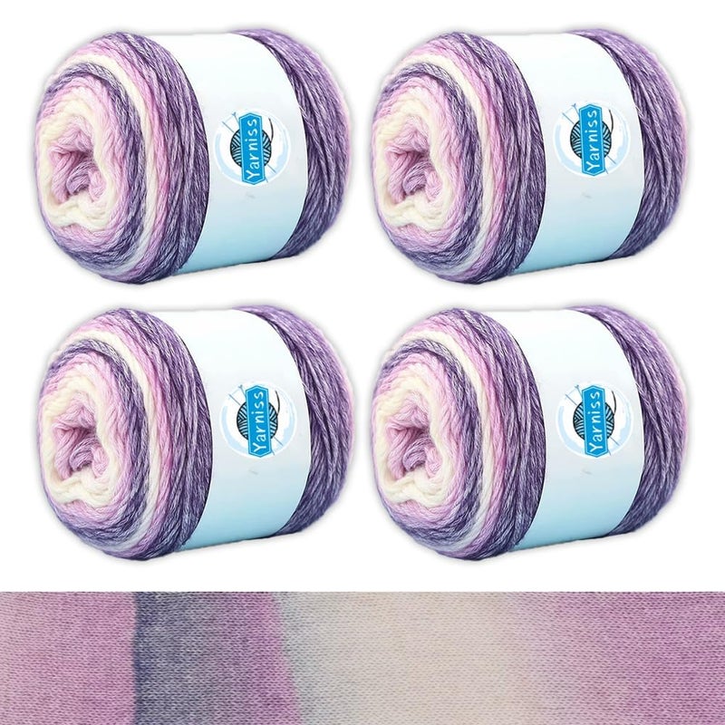 Yarniss Gradient Cake Yarns 4 Pack of 100g(3.52oz), Cake Yarn for Crocheting & Knitting,Soft Cake Rainbow Cotton Yarn for Sweater,Shawl,Scarf-Purple Gradient - Image 1