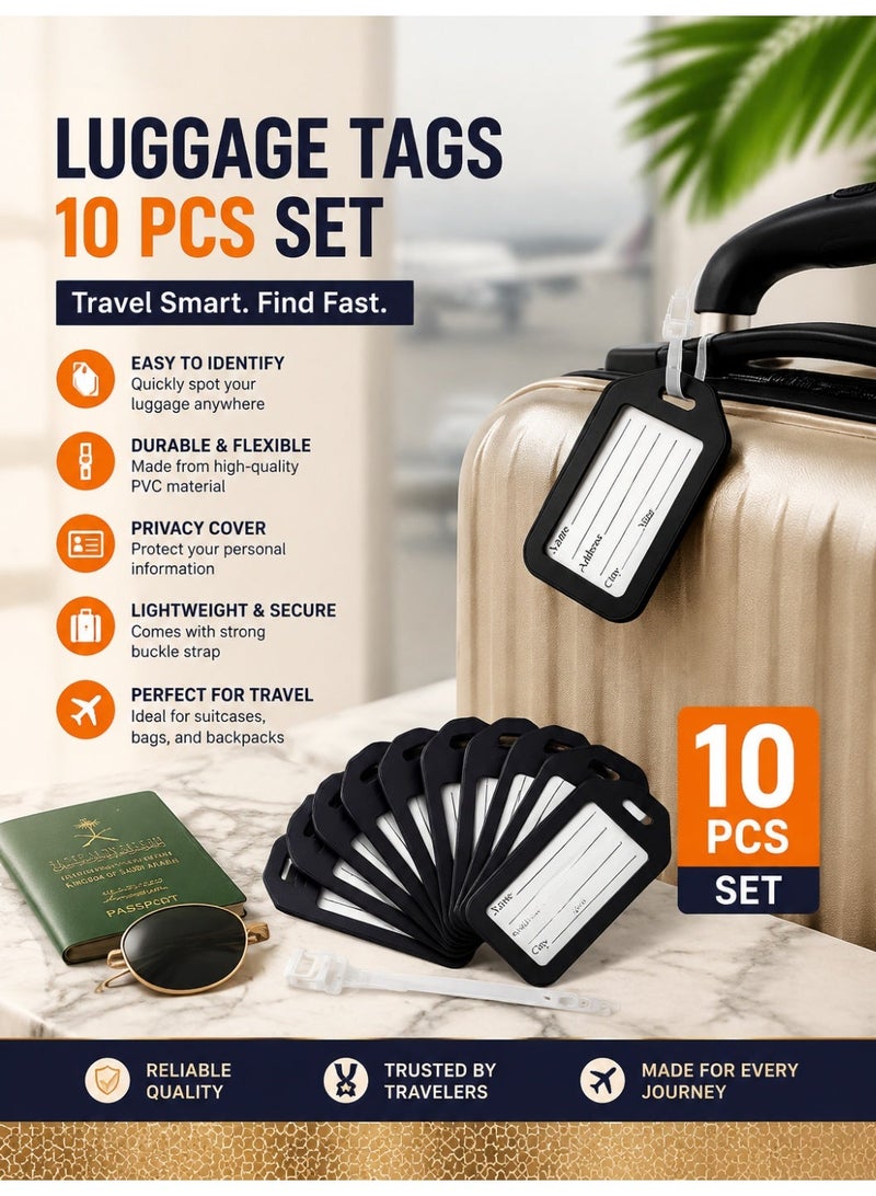 Luggage Tags Set, 10 Pcs, Black PVC - Image 1