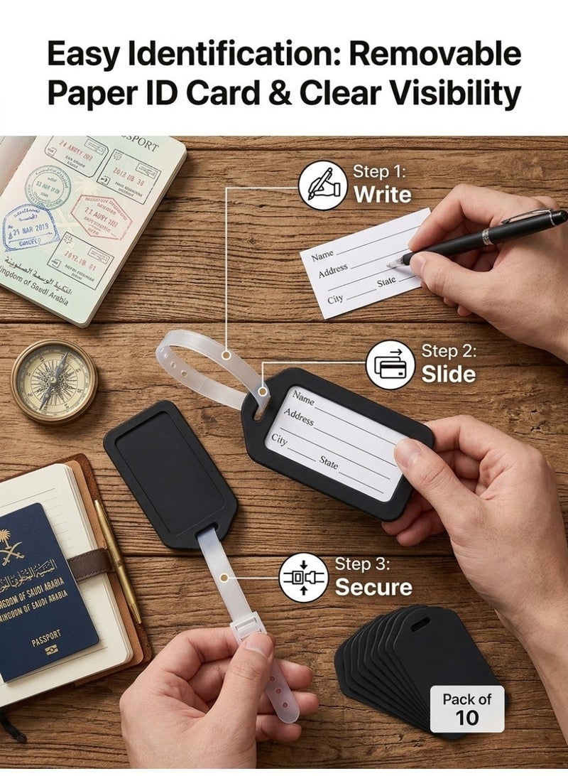Luggage Tags Set, 10 Pcs, Black PVC - Image 5