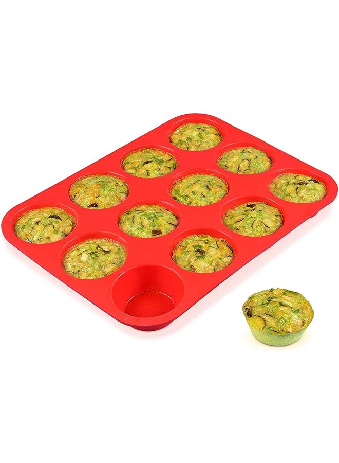CAKETIME قوالب كب كيك سيليكون غير لاصقة خالية من مادة BPA، 12 كوب، قالب كب كيك، عبوة واحدة، قالب سيليكون بالحجم العادي - Image 1