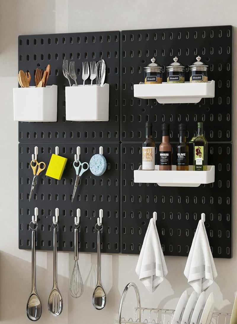 كوزينيست طقم منظم حائط بسطح مثقب مكون من 6 قطع باللون الأسود، رف تخزين وعرض جداري، تصميم معياري للتعليق على الحائط، منظم جداري للتزيين المنزلي والمكتبي، منظم جداري للمنزل والمكتب - Image 3