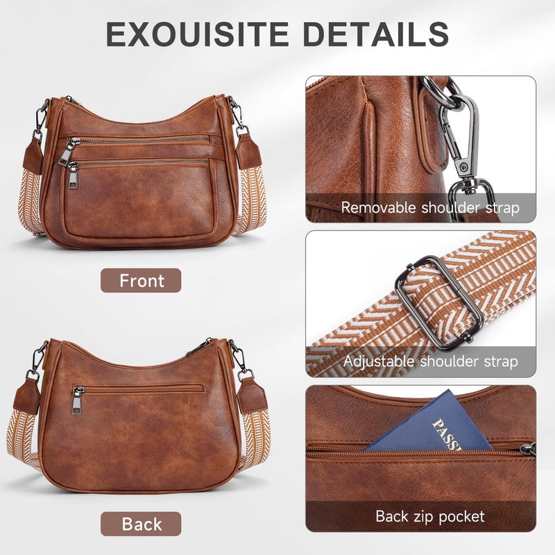 KITEVIUN Crossbody Bags for Women Leather Purse Trendy Multi Pocket Shoulder Handbags with Adjustable Guitar Strap - Image 4