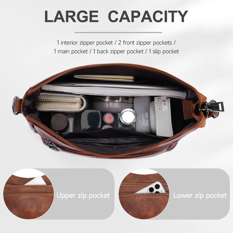 KITEVIUN Crossbody Bags for Women Leather Purse Trendy Multi Pocket Shoulder Handbags with Adjustable Guitar Strap - Image 3