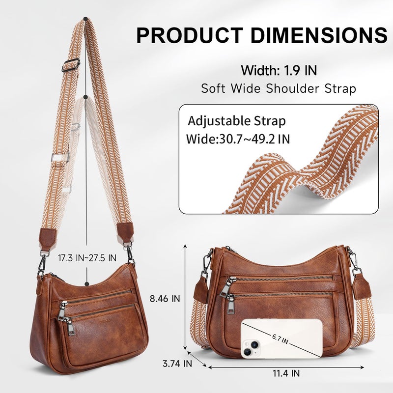 KITEVIUN Crossbody Bags for Women Leather Purse Trendy Multi Pocket Shoulder Handbags with Adjustable Guitar Strap - Image 5