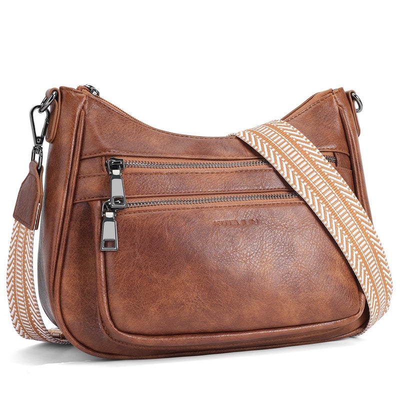 KITEVIUN Crossbody Bags for Women Leather Purse Trendy Multi Pocket Shoulder Handbags with Adjustable Guitar Strap - Image 1