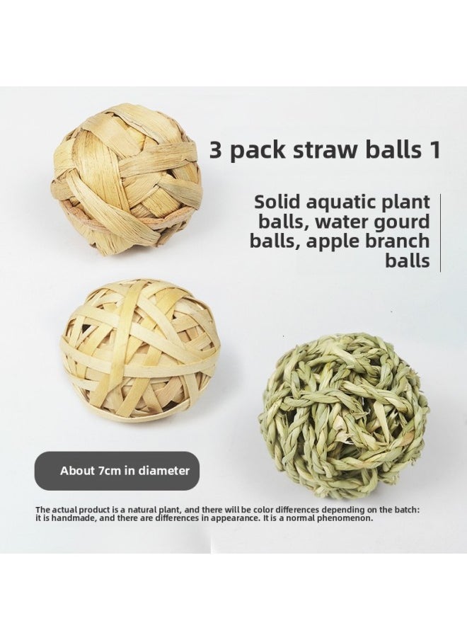 Rabbit Molar Grass Ball Natural Molar Toy Handmade Braided Ball Rabbit Rabbit Guinea Pigs Totoro Snack Bite Toy-Color:3 Pack Straw Balls  - Image 1
