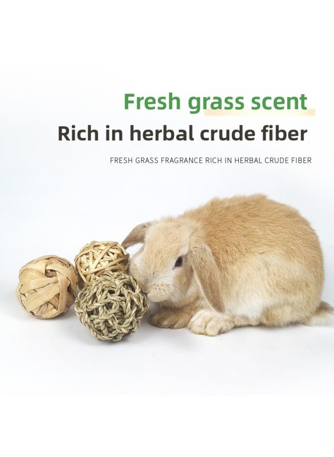 Rabbit Molar Grass Ball Natural Molar Toy Handmade Braided Ball Rabbit Rabbit Guinea Pigs Totoro Snack Bite Toy-Color:3 Pack Straw Balls  - Image 3