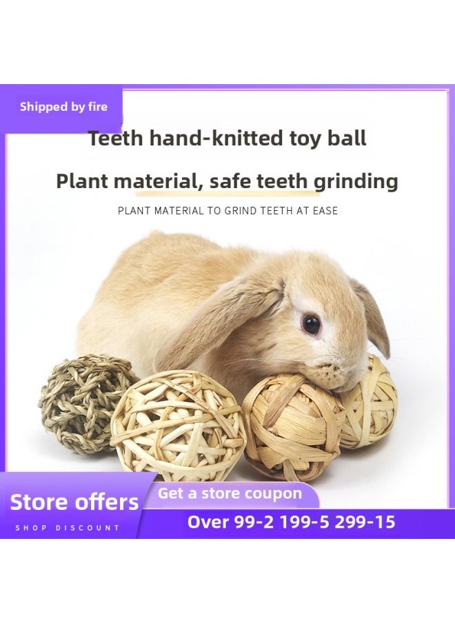 Rabbit Molar Grass Ball Natural Molar Toy Handmade Braided Ball Rabbit Rabbit Guinea Pigs Totoro Snack Bite Toy-Color:3 Pack Straw Balls  - Image 2