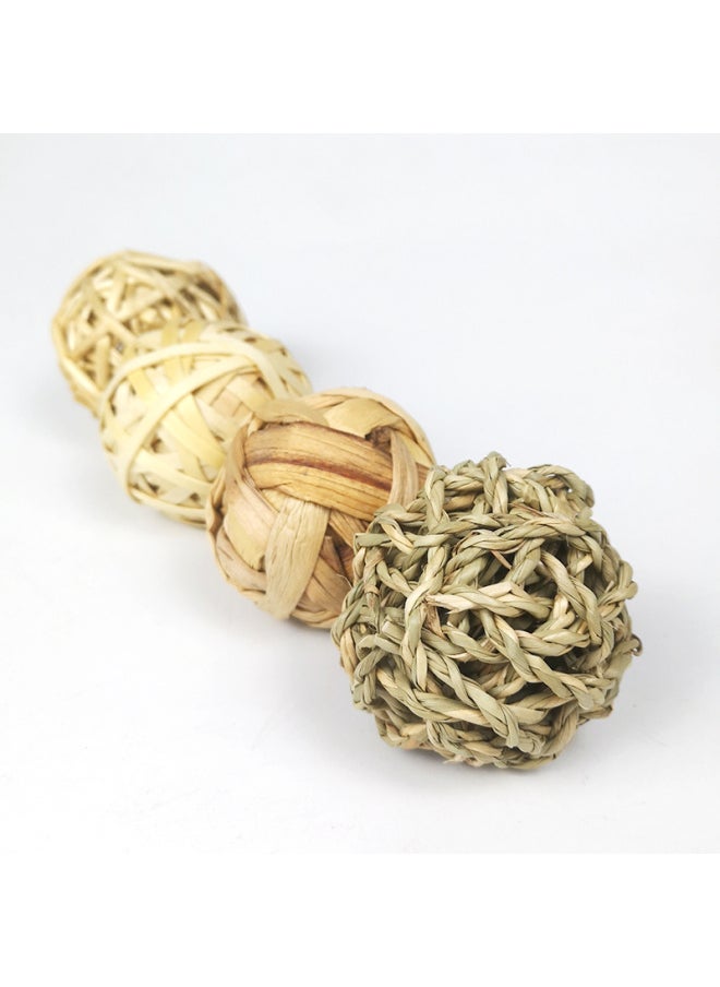 Rabbit Molar Grass Ball Natural Molar Toy Handmade Braided Ball Rabbit Rabbit Guinea Pigs Totoro Snack Bite Toy-Color:3 Pack Straw Balls  - Image 5