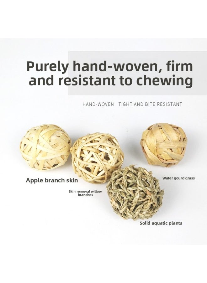 Rabbit Molar Grass Ball Natural Molar Toy Handmade Braided Ball Rabbit Rabbit Guinea Pigs Totoro Snack Bite Toy-Color:3 Pack Straw Balls  - Image 4