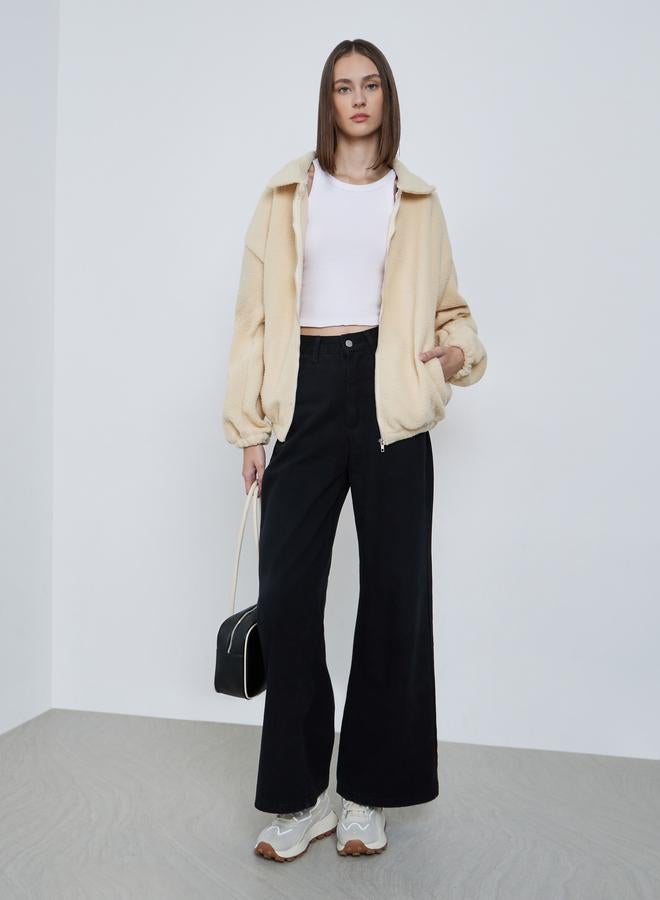 Styli Cream Oversized Collared Fleece Jacket - Image 2