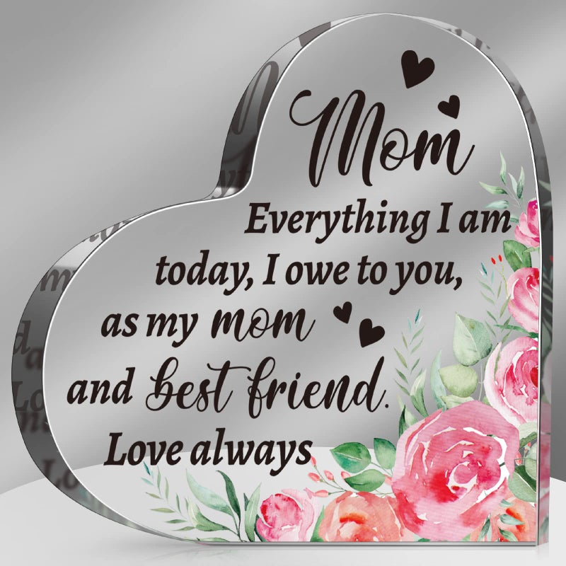 Mom Gift Dad Gift Mother in Law Bonus Heart Plaque Grateful Birthday Acrylic SignMom Greenery