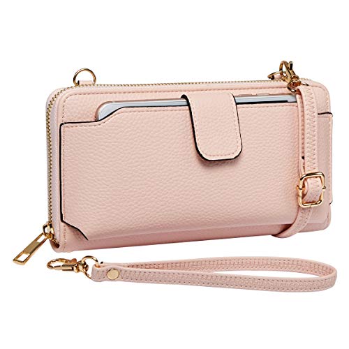 KA Womens Wristlet Wallet Crossbody Bag Cellphone Purse Handbag RFID Card Slots 2 Strap Wrist, Pink, 8.3*4.3*1.4 - Image 1