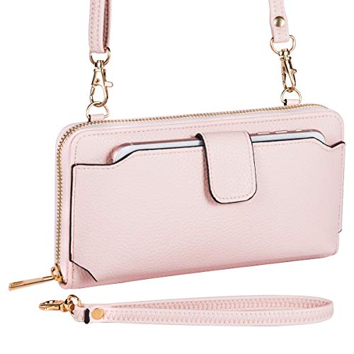 KA Womens Wristlet Wallet Crossbody Bag Cellphone Purse Handbag RFID Card Slots 2 Strap Wrist, Pink, 8.3*4.3*1.4 - Image 3