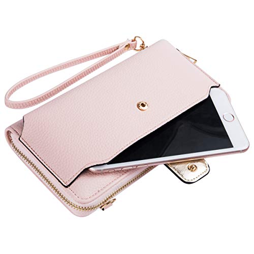 KA Womens Wristlet Wallet Crossbody Bag Cellphone Purse Handbag RFID Card Slots 2 Strap Wrist, Pink, 8.3*4.3*1.4 - Image 4