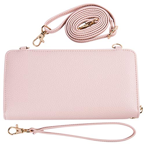 KA Womens Wristlet Wallet Crossbody Bag Cellphone Purse Handbag RFID Card Slots 2 Strap Wrist, Pink, 8.3*4.3*1.4 - Image 5