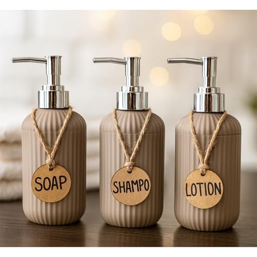 Haristar Liquid Soap Dispenser|Sanitizer Dispenser, Lotion, Shampoo Dispenser | Handwash Bottle for Kitchen | Soap Dispenser for Wash Basin | 300 MLL (Brown, Pack of 3) - Image 1